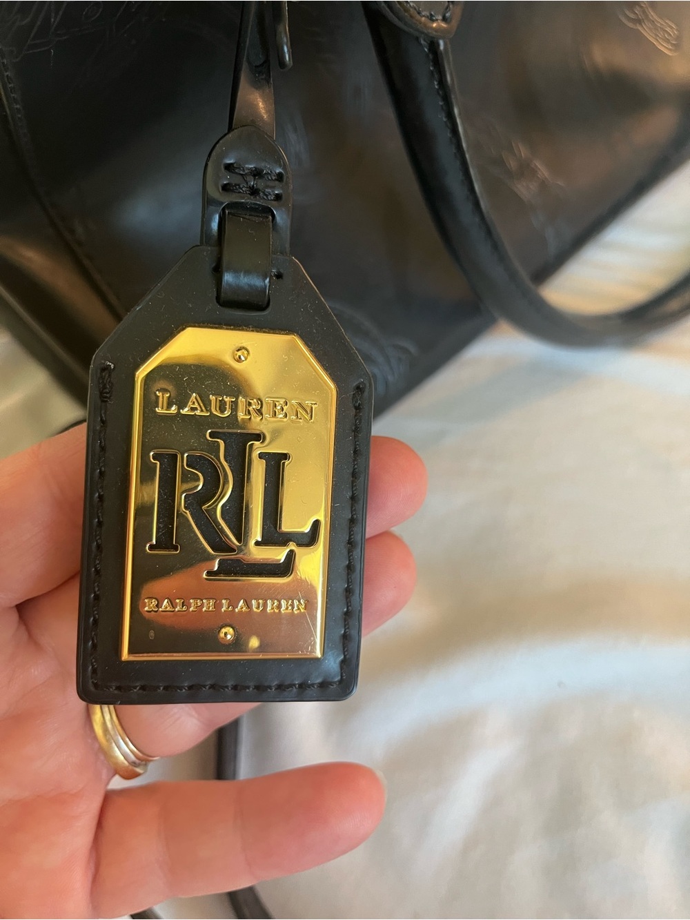 Ralph Lauren Black Embossed Leather Double-Handle Satchel - Picture 6 of 12